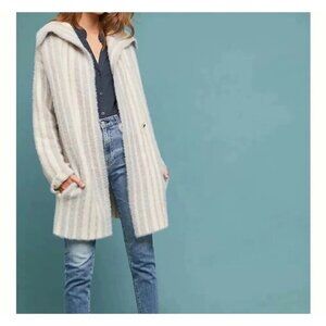 MOTH Anthropologie Womens Sweater Coat Sz S Gray White Stripe Oversized Coatigan